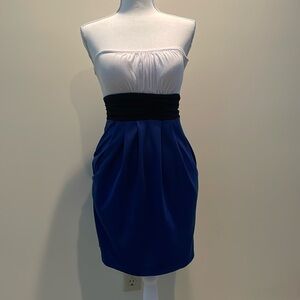 Body Central Blue & White Strapless Dress